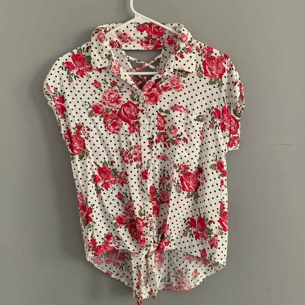 POLKA DOT AND FLOWER WHITE BLOUSE